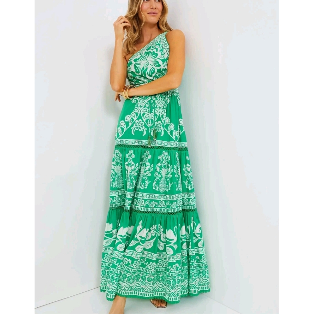 Farm Rio Green Floral One Shoulder Maxidress - Picture 7 of 8